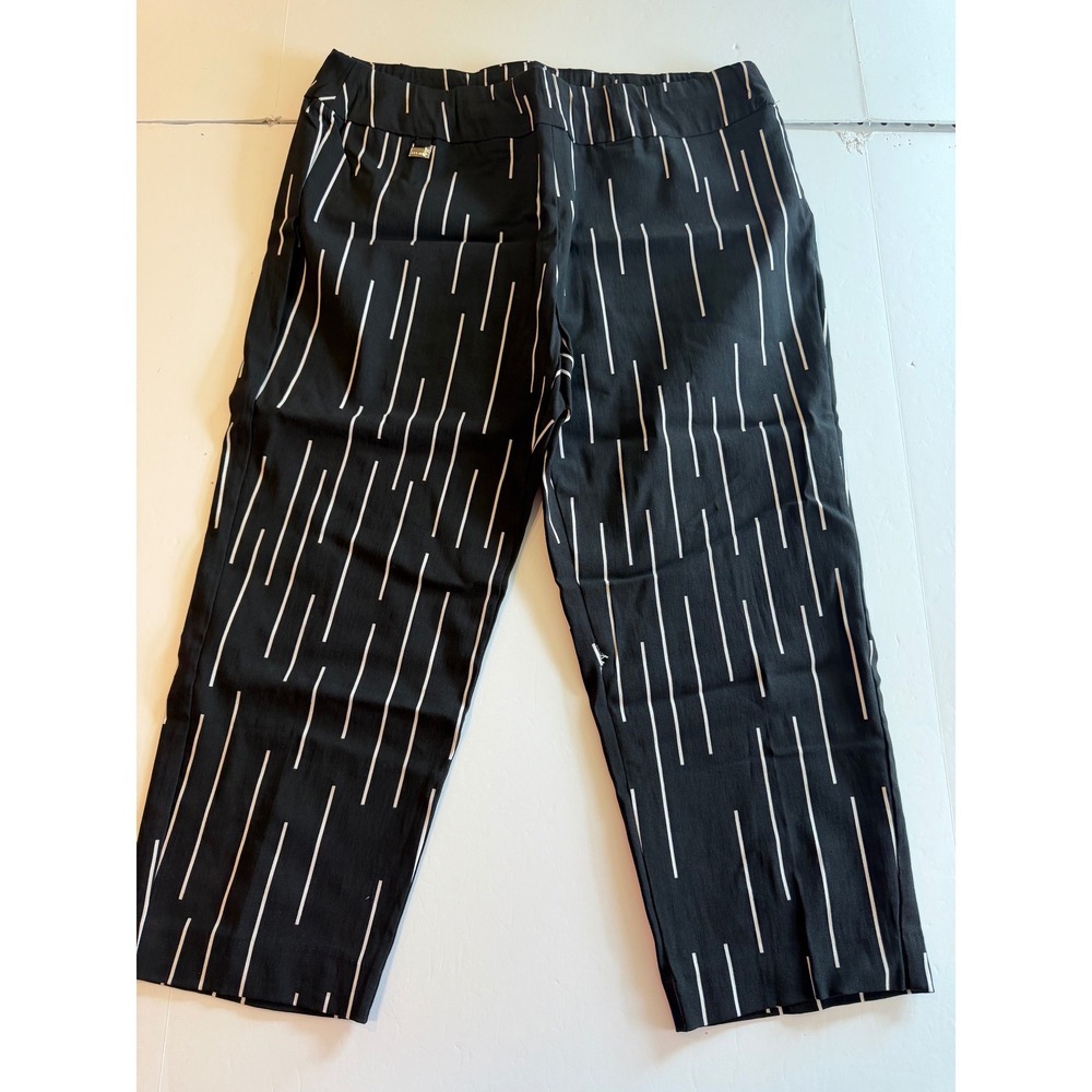 Premise Studio Black White Striped Tummy Control Pull On Pants Womens XL NWT